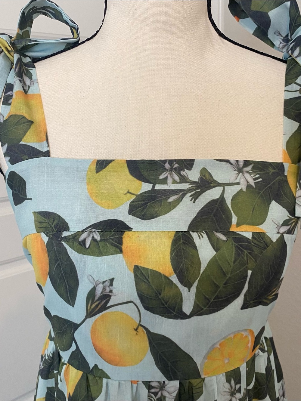 ChicWish Tie-Shoulder Lemon Print Maxi Dress in Light Blue - Picture 4 of 16